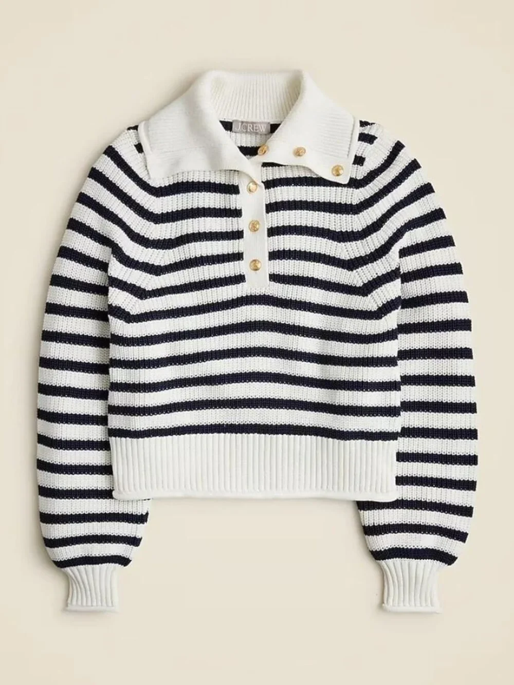 J. Crew Ribbed Button-Collar Sweater In Stripe Coastal Nautical Medium #A3054